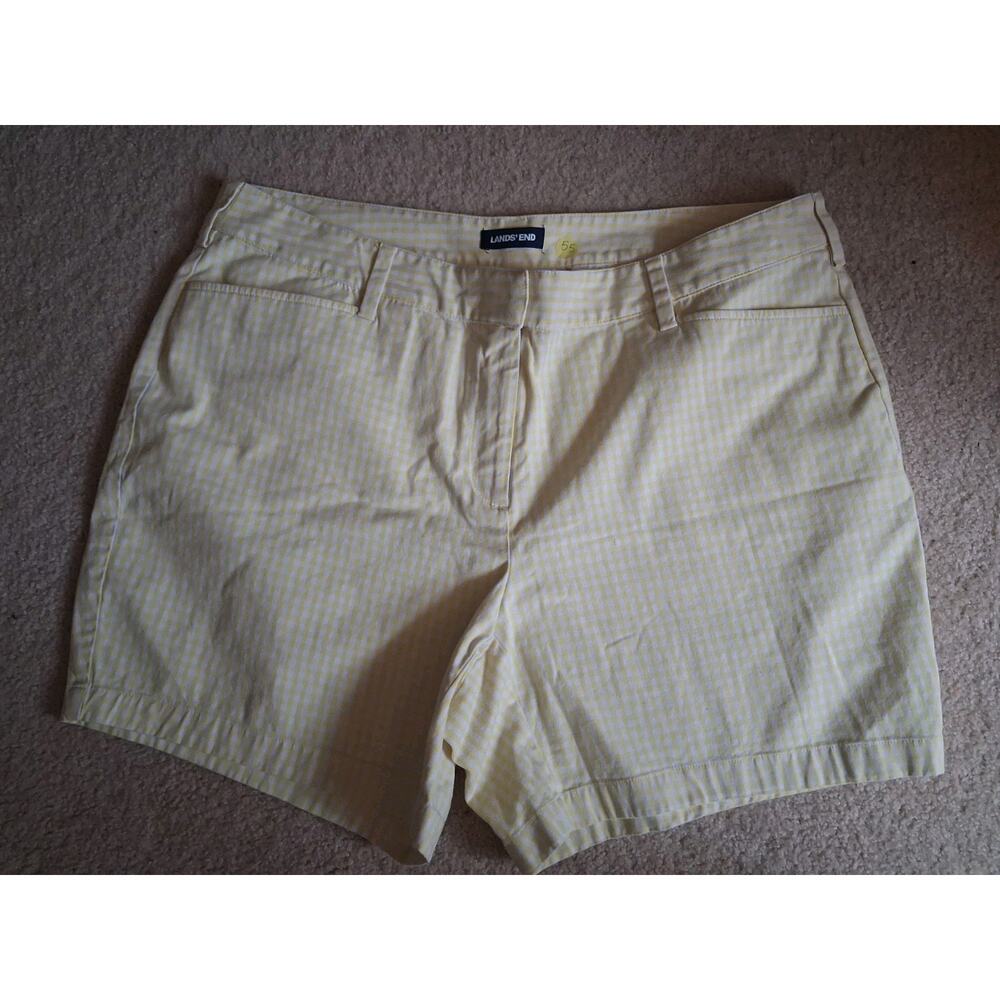 Lands' End Women's Bermuda Shorts Yellow White Gingham Cotton Button 20W